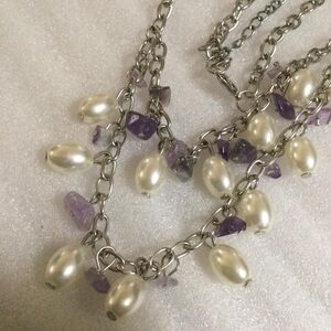 Pearl and Amethyst Dangle Chain Necklace